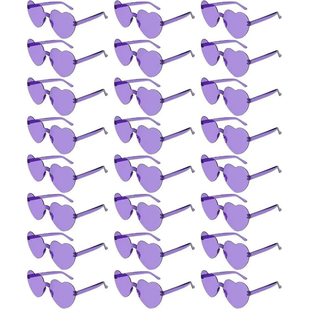 Purple Heart Sunglasses Women Rimless Heart-Shaped Party Favors Bulk 24